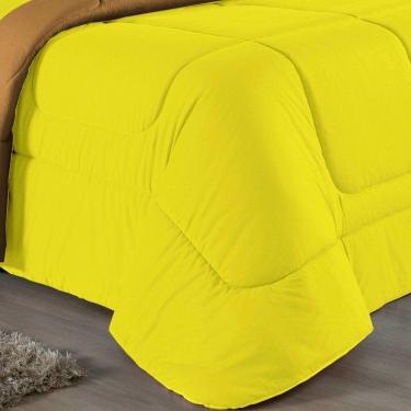 Imagem de Kit Edredom Dupla Face + Jogo De Lençol Casal Nobre 6 Peças Malha 100% Algodão - Amarelo / Cobre