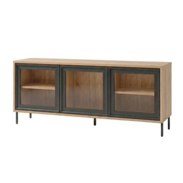 Imagem de Rack para TV até 55 Polegadas 3 Portas de Vidro 2 Prateleiras Refresh BR149 Marrom/Preto - BRV Móveis