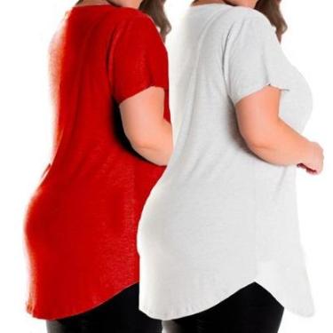 Imagem de Kit 2 Blusas Longline Plus Size Manga Curta Camiseta Grande Tapa Bumbum Feminina-Feminino