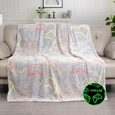 Imagem de KIRMIKU Cobertor que brilha no escuro para meninos, cobertor de gamer, presentes para crianças, controle de jogos, cobertor para decoração de casa, cobertor macio e quente, presentes de aniversário