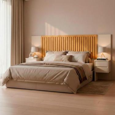 Imagem de Cabeceira Painel Ripado De MDF Para Casal, King E Queen Estilo Escandi