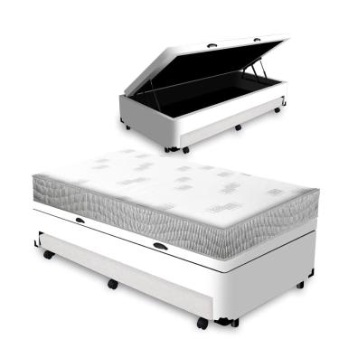Imagem de Cama Box Baú e Auxiliar Solteiro + Colchão de Espuma D23 - Ortobom - Light Liso 88cm