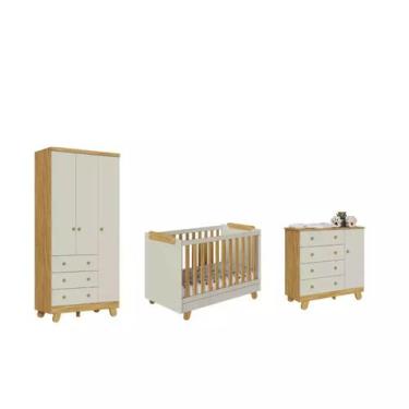 Imagem de Quarto Completo Infantil Pingo Berço 4 em 1 100% MDF Peroba - - Moveis