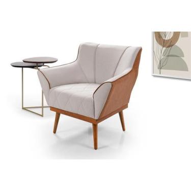 Imagem de Poltrona Decorativa Yasmin Linho Composê Pés de Madeira Para Sala - Im