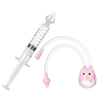 Imagem de Kit para Lavagem e Limpeza Nasal de Bebês Coruja Rosa com Seringa 10 ml e Aspirador Livre de BPA OEM