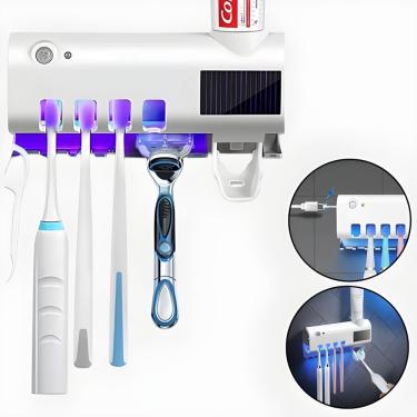 Imagem de Suporte para Escova de Dente com Dispenser de Pasta Automático para Higiene Bucal com Esterilização UV e Sensor