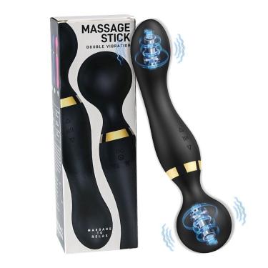 Imagem de Vibrador Massageador Corporal Clitoriano Varinha Mágica Silicone + ABS Preto 8 Velocidades 20 Padrões OEM