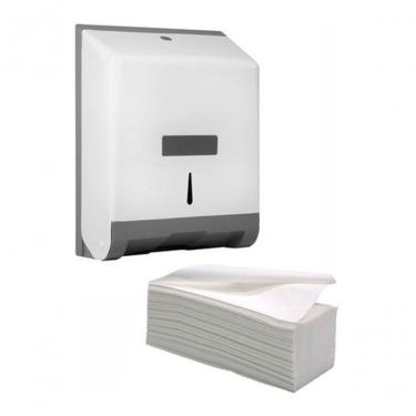 Imagem de Kit Toalheiro Dispenser Clássico com Papel Toalha Interfolha Função Higienização em Plástico ABS com Fechamento