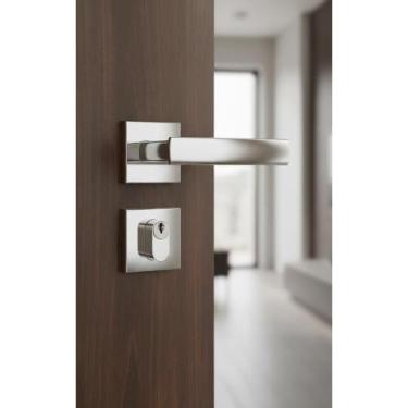 Imagem de 2x Fechadura Externa Porta Aço Inox Cromado Roseta Segurança - Congrat