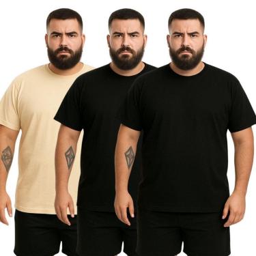 Imagem de Kit 3 Camisetas Masculina Plus Size Lisa Algodão Premium-Masculino