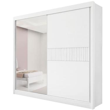 Imagem de Guarda Roupa Casal Com Espelho 2 Portas 6 Gavetas - Titanium Ripado-branco - Móveis D'doro