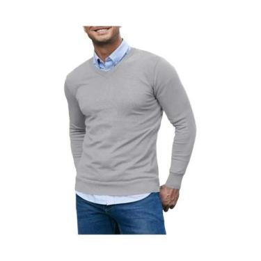 Imagem de Suéter Masculino Slim Fit Com Decote Em V, Tricotado, Leve, Respirável