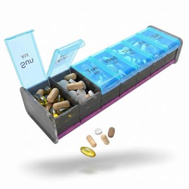 Imagem de Organizador de comprimidos extra grande - Caixa de comprimidos 2GG 7 dias - Organizador semanal de comprimidos com compartimentos grandes da manhã caixa de comprimidos grande para suplementos suporte de comprimidos jumbo para vitaminas grande organizador de remédios 2 vezes ao dia