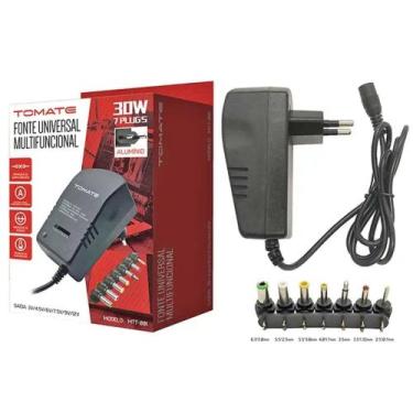 Imagem de Fonte Universal 30W 3V 4.5V 6V 7.5V 9V 12V 3A 7 Plugues Bivolt Tomate 