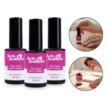 Imagem de Kit 3 Top Coat Sem Cabine 10ml Selante Finalizador Brilho Intenso Seca