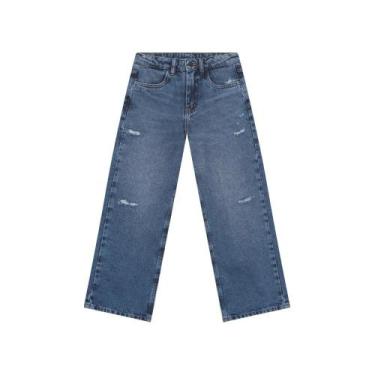 Imagem de Calça wide leg jeans infantil menina Brandili, 10, Jeans