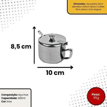 Imagem de Açucareiro Aço Inox Capacidade 420ml Colher Inclusa Design Moderno Dur