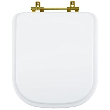 Imagem de Assento Sanitário Poliéster Quadra Branco para vaso Deca Com Ferragem Dourada