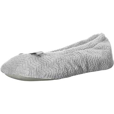Imagem de isotoner Pantufas femininas Diamond Microterry Gemma com espuma viscoelástica confortável e sola de camurça, Chevron cinza claro, 6.5-7.5