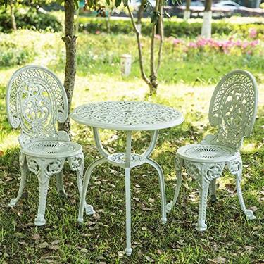 Imagem de Caesar Mobiliário Outdoor Bistro Set 3 Peças, Conjuntos de Mesa Bistro com Furo para Guarda-chuva, Conjunto de Mesa e Cadeiras para Pátio, Móveis de Varanda para Pátio Pequeno - Alumínio Fundido