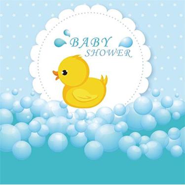 Imagem de Yeele Pano de fundo de chuveiro de bebê 1,8 x 1,8 m para fotografia desenho de fundo de pato amarelo pequeno de água espuma de fundo de bolha de água sexo revelar decoração de festa cabine de fotos de vinil estúdio adereços