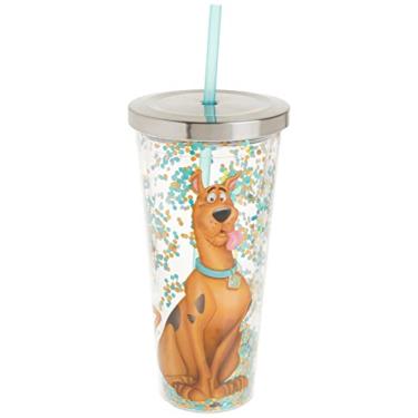 Imagem de Spoontiques - Copo de acrílico com glitter – Copo de glitter com canudo – 590 ml – Tampa de bloqueio de aço inoxidável com canudo – Isolamento de parede dupla – Livre de BPA – Scooby Doo
