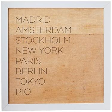 Imagem de Arte Maníacos Quadro decorativo com moldura caixa branca em Madeira - Cidades do Mundo Fundo Branco - 30x30cm