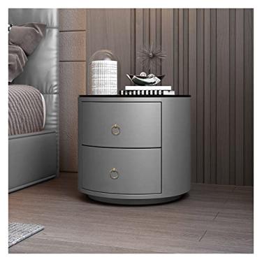 Imagem de Mesas de cabeceira redondas de couro para quarto simples de couro de ardósia mesa de cabeceira de vidro temperado com gavetas Mesas de cabeceira para quarto (cor: 02, tamanho: Bancada preta)