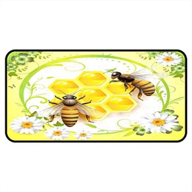 Imagem de Tapetes de cozinha de desenho animado, mel, abelha, margarida, floral, tapete de cozinha, tapete antiderrapante, lavável para cozinha, piso, decorativo, casa, escritório, lavanderia, ambientes internos e externos, 182,88 cm x 61 cm
