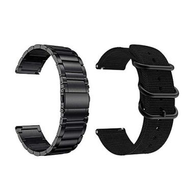 Imagem de Pulseiras de relógio Yeejok: Metal e nylon, compatível com Garmin Vivomove 3S 39 mm e vivoactive 4S 40 mm, 18 mm, preto