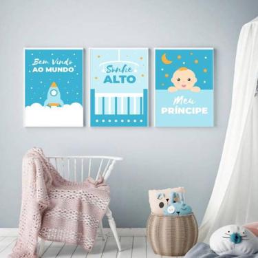 Imagem de Kit 3 Quadros Decorativos Bebê Sonhe Alto