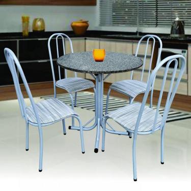 Imagem de Conjunto de Cozinha Mesa Tampo em Granito Redonda Madri 4 Cadeiras Aço Coelho Branco Matelado/Flame Branco