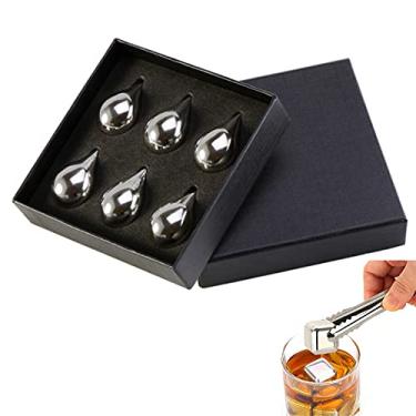 Imagem de HIOD Cubo de gelo de aço inoxidável em forma de gota de água, Whiskey reutilizável para refrigerar pedras cubo de gelo para uísque, uísque, refrigerante, cerveja