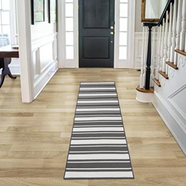 Imagem de Nautica Tufted Runner Rug - Gladwin Stripe| Modern Home Décor | Measures 26"x72" | Dark Grey and White