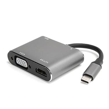 Imagem de ASHATA USB C HUB, adaptador de dock station tipo C de 4 polegadas, tipo-C para HDMI VGA USB3.0 USB-C, conversor HD suporta 4K, carregamento rápido PD, plug and play, para laptop PC