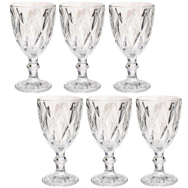 Imagem de Copo Taça Vidro Diamante Transparente Para Agua 300ml 6Un