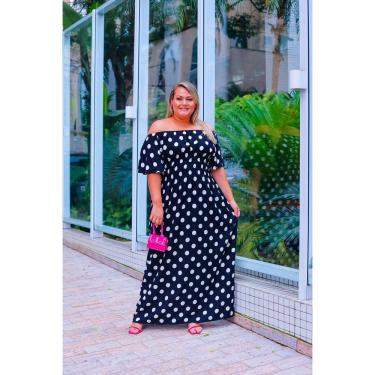 Imagem de Vestido Longo Ciganinha Plus Size Verão Preto Poa