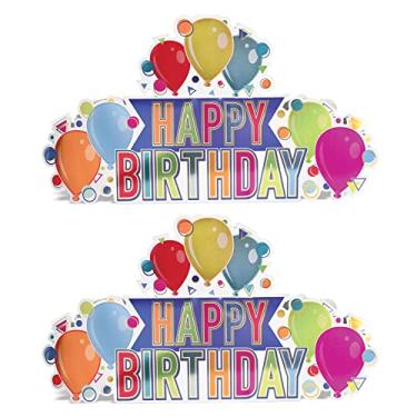 Imagem de Beistle 2 peças de papel tridimensional de cartão colorido Feliz aniversário decoração de peça central, 22 x 39 cm, multicolorido