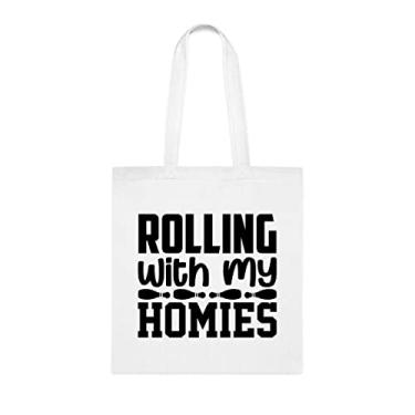 Imagem de Sacola Rolling With My Homies, presente divertido, bolsa de ombro, bolsas reutilizáveis, cesta de Natal de aniversário, ideia de presente, Branco
