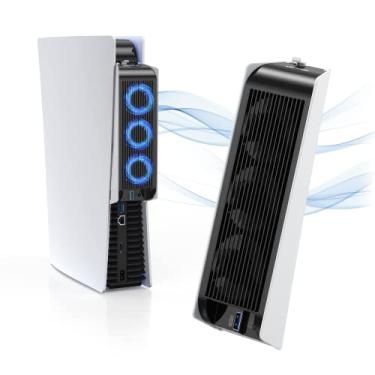 Imagem de Ventilador de resfriamento PS5 com luz LED, ventilador de resfriamento silencioso atualizado com hubs USB3.0, para disco PS5 e edição digital