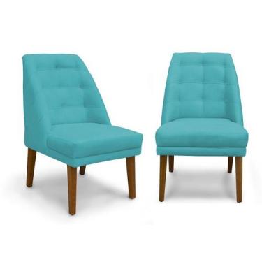 Imagem de Kit 2 Cadeiras De Jantar Paris Suede Azul Turquesa - Meular Decor - Me