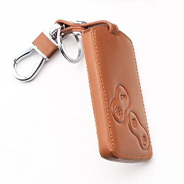 Imagem de CSHU Couro com 4 botões para carro chave capa porta-chaves chaveiro bolsa, apto para Renault Clio Scenic Megane Duster Sandero Captur Twingo Koleos, marrom