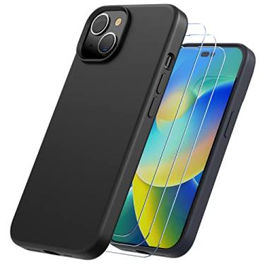 Imagem de Trianium [4 em 1] Capa de silicone projetada para iPhone 14 Max (preta), com 3 pacotes de protetor de tela, kit de proteção de pacote HD vidro temperado capa fina de 16,7 cm 2022