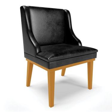 Imagem de Cadeira De Jantar Corano Preto Base Madeira Castanho