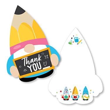 Imagem de Big Dot of Happiness Gnomos escolares - Cartões de agradecimento em forma - Cartões de agradecimento para professores e salas de aula com envelopes - Conjunto de 12