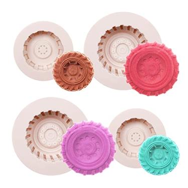Imagem de Molde de chocolate de pneu grande 3D, 4 pacotes de molde de fondant de pneu de caminhão de silicone, design detalhado para topo de hastes de pretzel de caramelo de carro, cupcakes de decoração de bolo de dia dos pais, vela de sabão