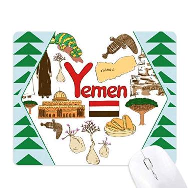 Imagem de Tapete de mouse com bandeira nacional do Iêmen Love Heart Landscap verde pinheiro tapete de borracha