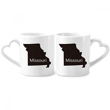 Imagem de Missouri America Conjunto de canecas de porcelana para casais, mapas dos EUA, coração