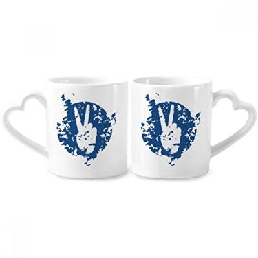Imagem de Símbolo azul vitória design ilustração padrão casal caneca porcelana conjunto cerâmica amante copo coração alça