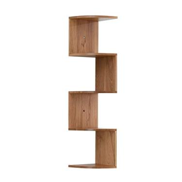 Imagem de KIZQYN Estante Estante de canto europeu estante simples sala de estar quarto rack de armazenamento pendurado na parede pode armazenar livros/molduras de foto/suprimentos decorativos estante (cor: natural, tamanho: médio)